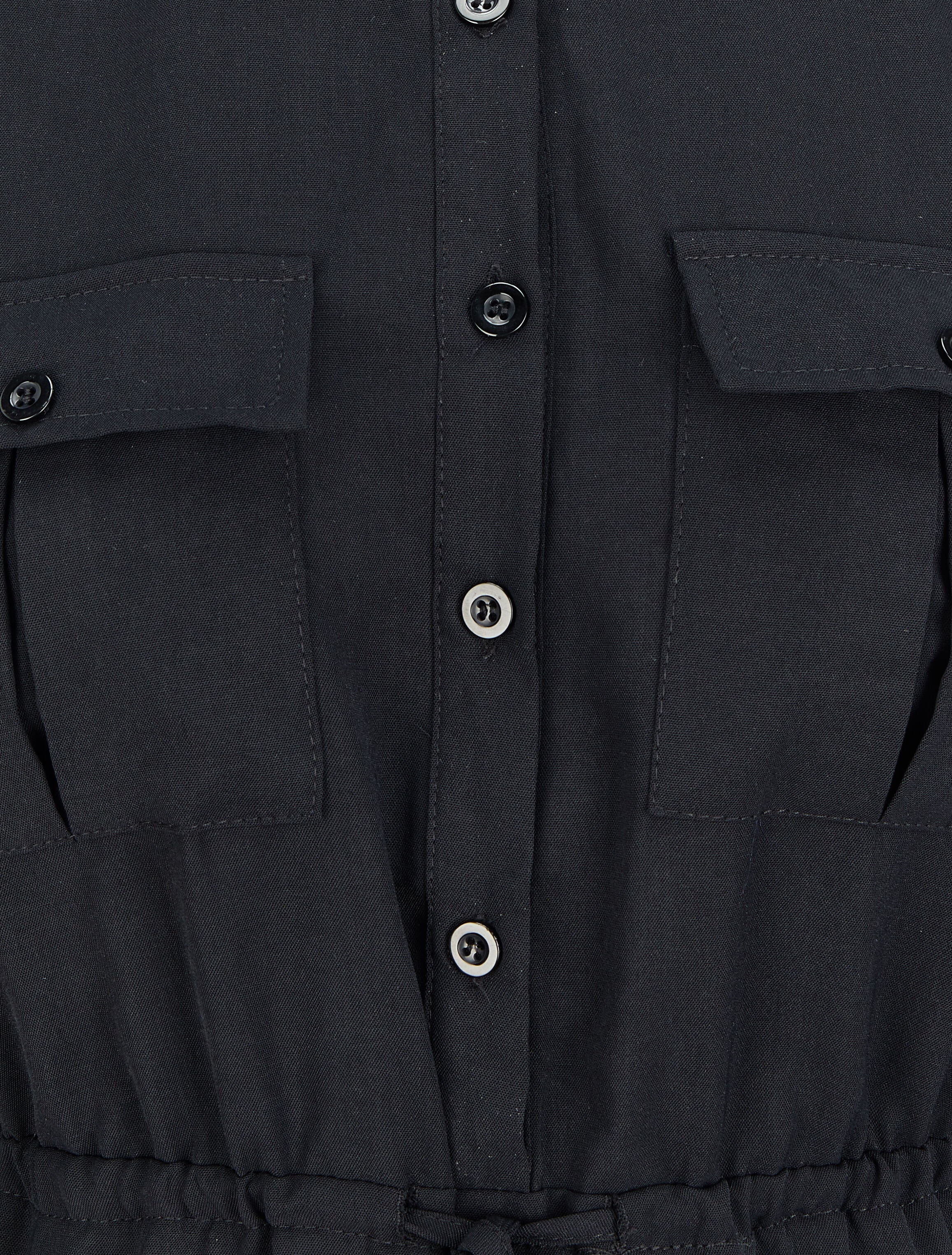 Robe chemise mi-longue à lien à nouer - Noir - Image 3