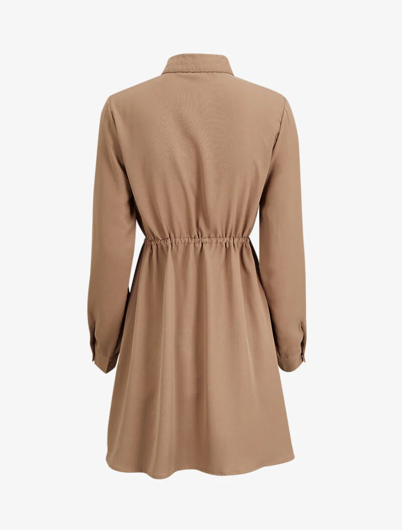 Robe chemise mi-longue à lien à nouer - Beige - Image 2