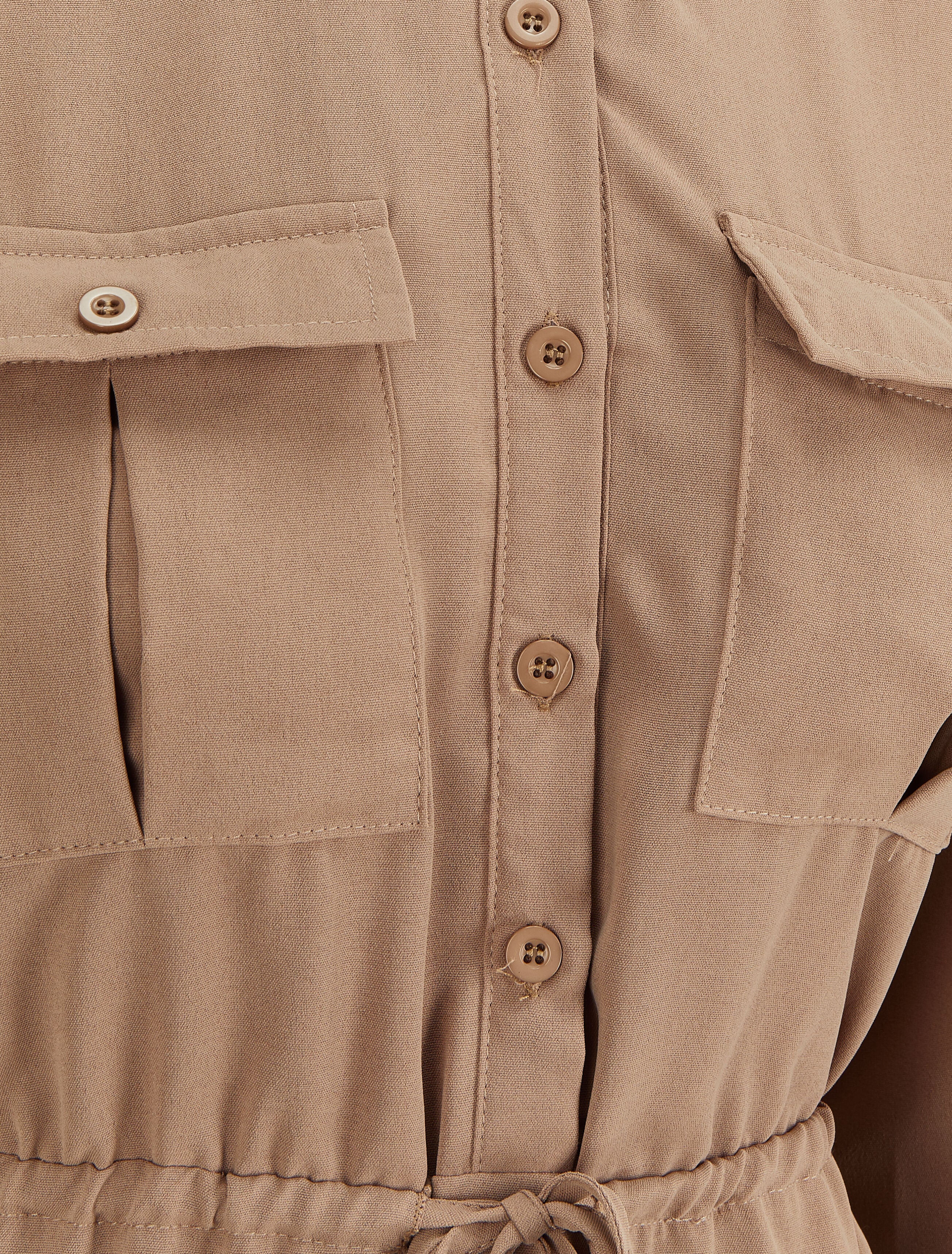 Robe chemise mi-longue à lien à nouer - Beige - Image 3