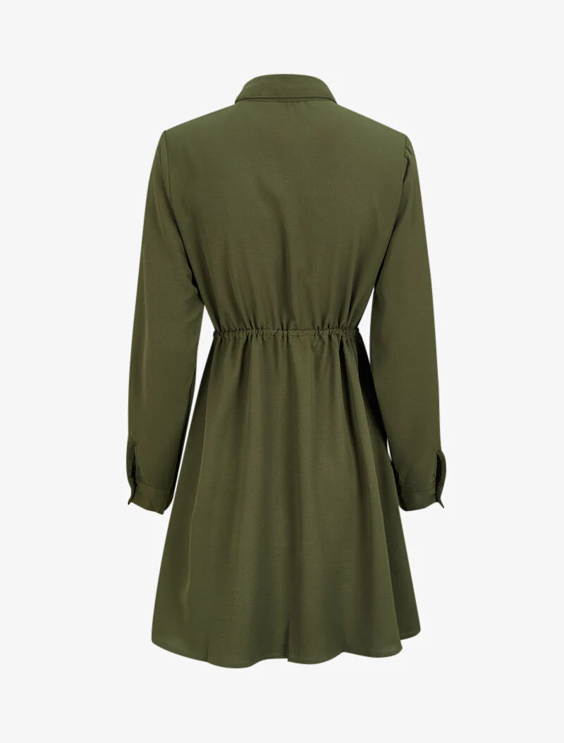 Robe chemise mi-longue à lien à nouer - Kaki - Image 2