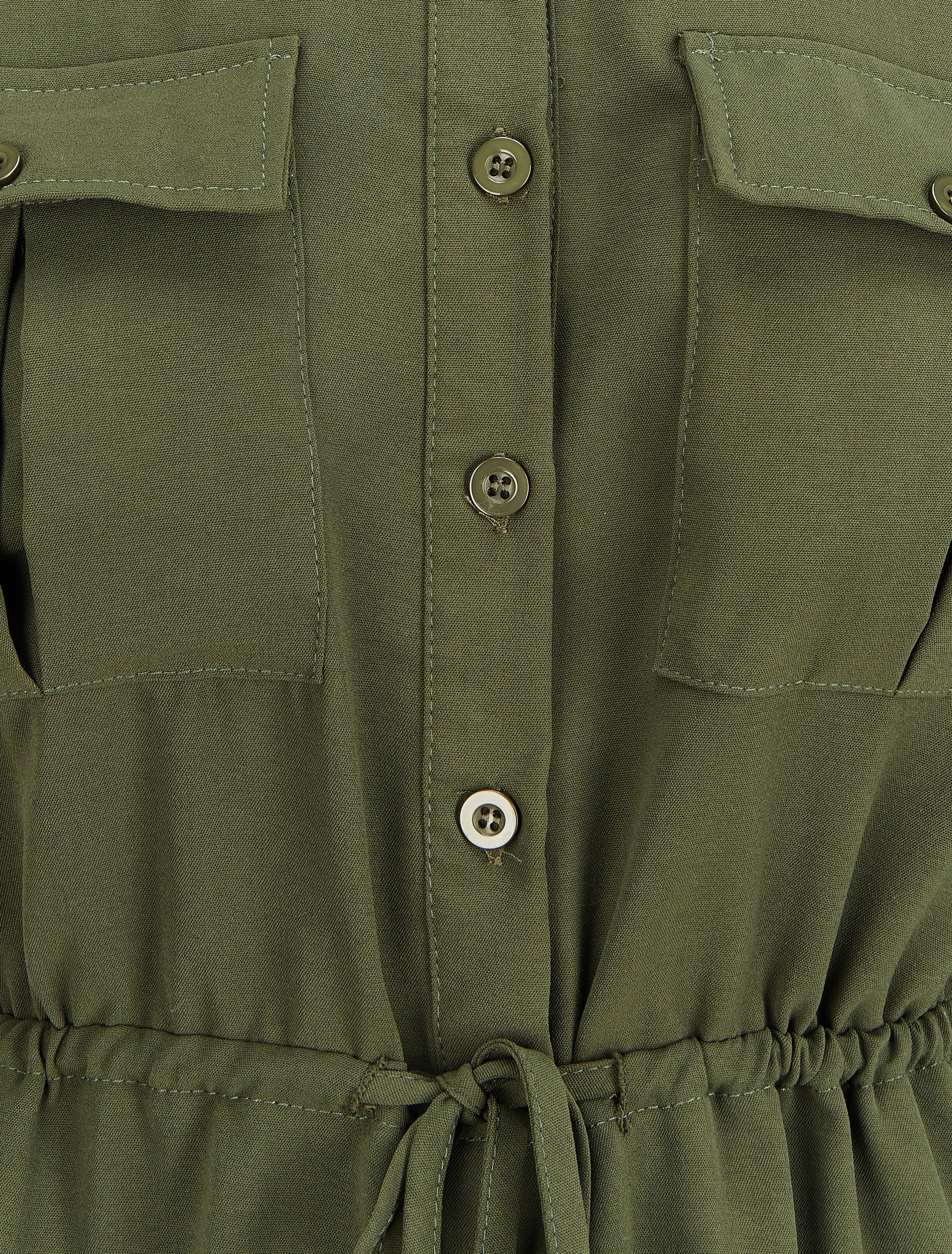Robe chemise mi-longue à lien à nouer - Kaki - Image 3