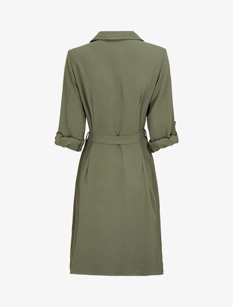Robe chemise mi-longue à poches à rabats - Olive - Image 2