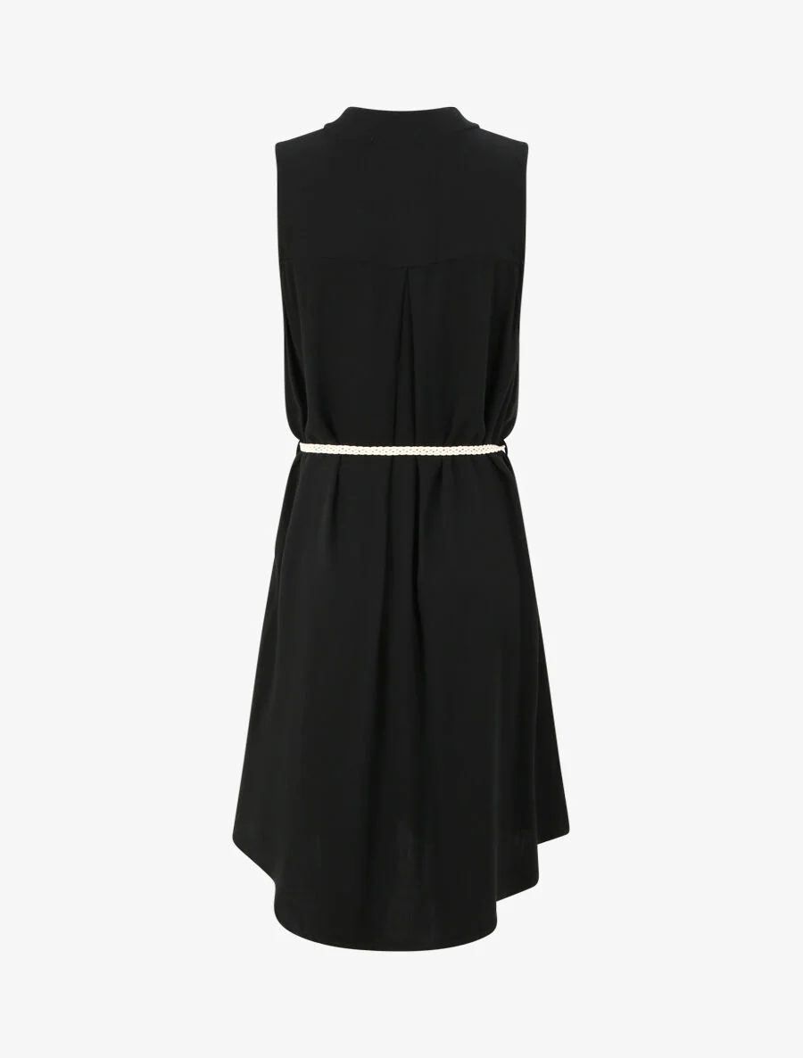Robe chemise mi-longue unie à poches décoratives - Noir - Image 2