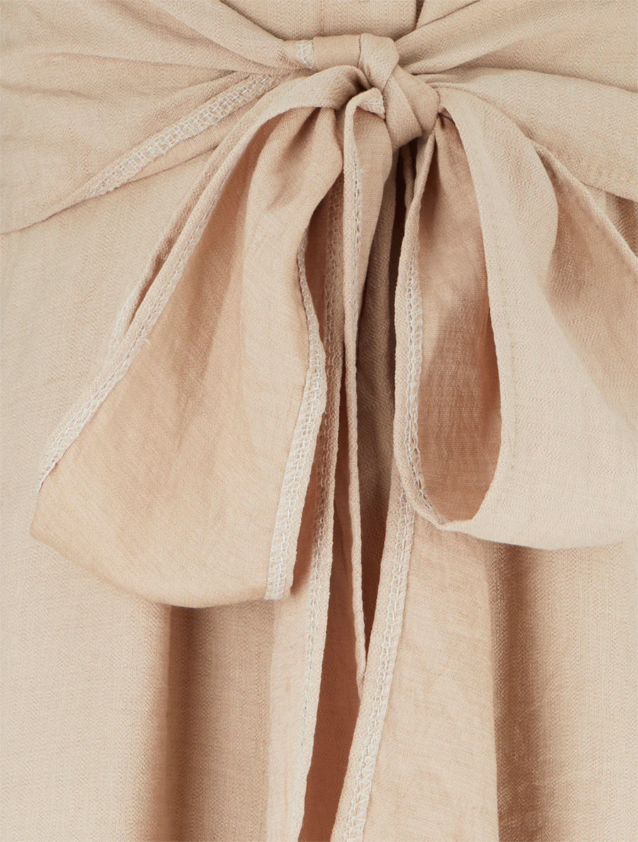 Robe chemise sans manches à liens à nouer - Beige - Image 3