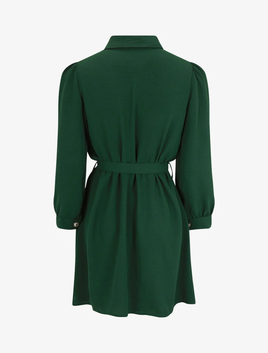 Robe chemise unie à manches longues - Vert - Image 2