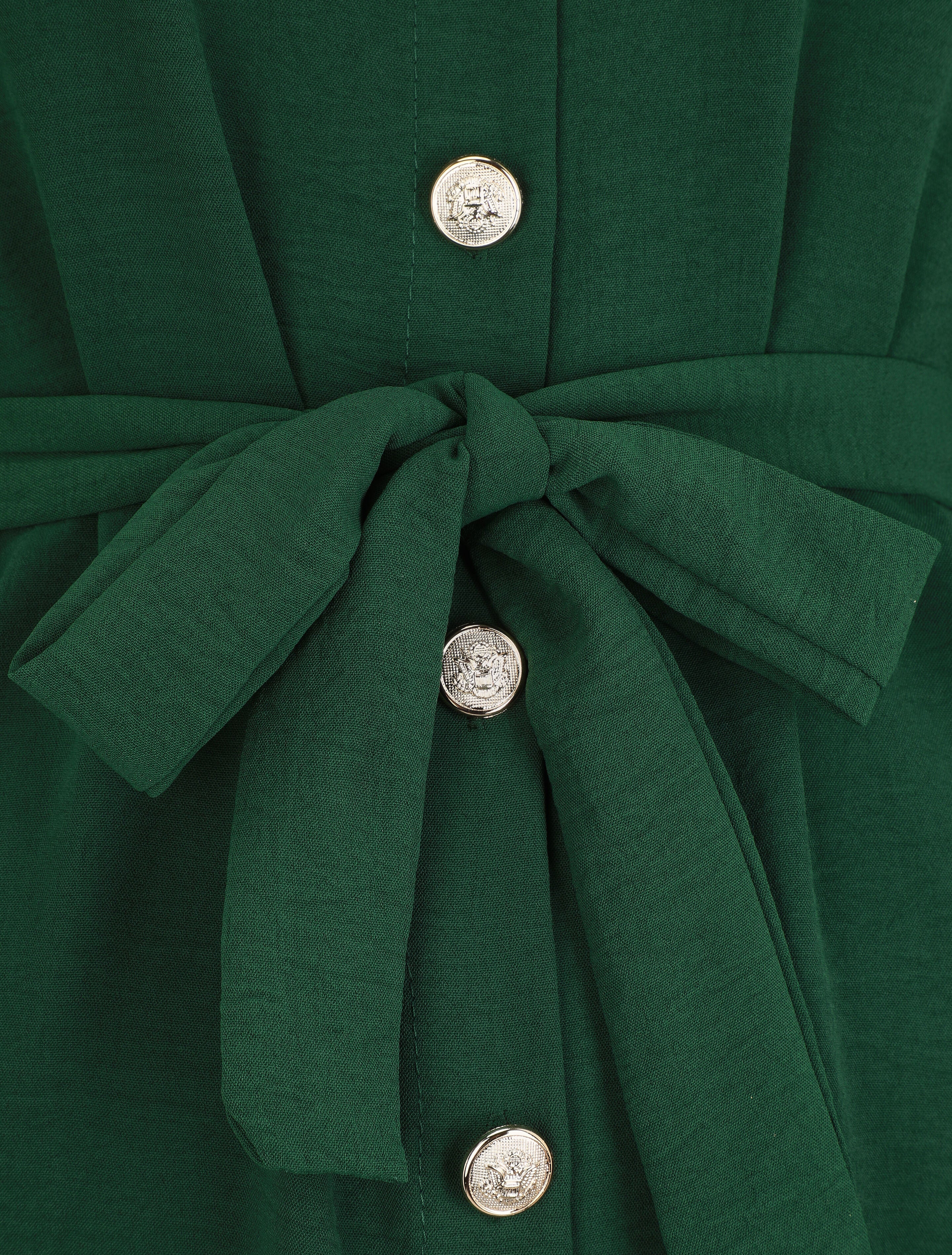 Robe chemise unie à manches longues - Vert - Image 3