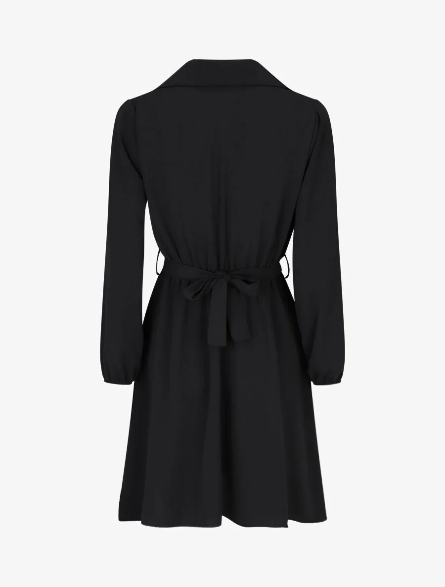 Robe chemise unie coupe patineuse - Noir - Image 2