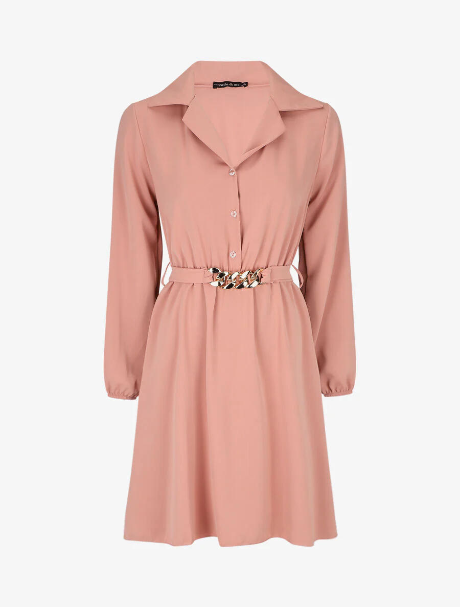 Robe chemise unie coupe patineuse - Rose