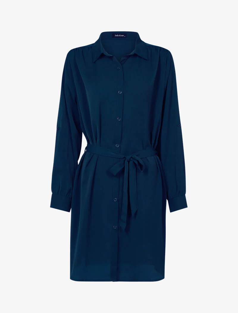 Robe chemise unie - marine - Image 2