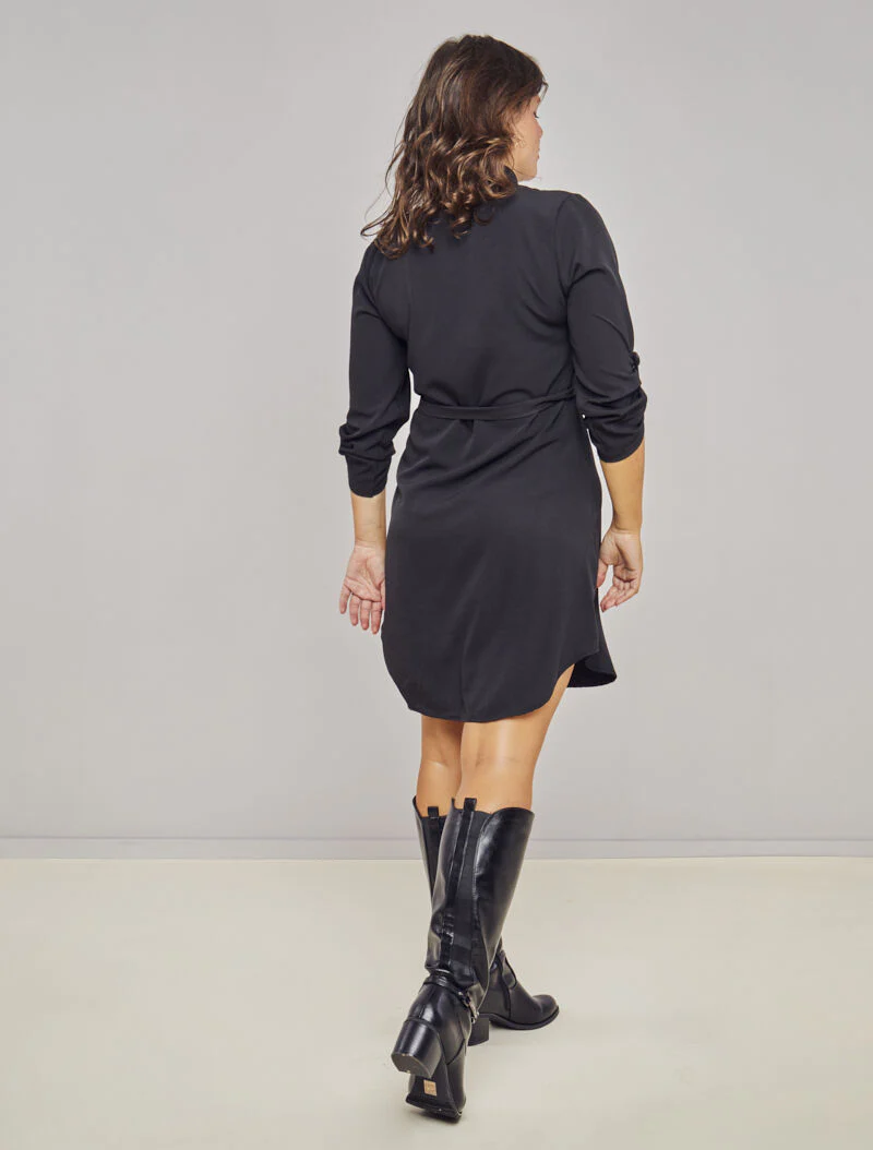 Robe chemise unie - Noir - Image 5