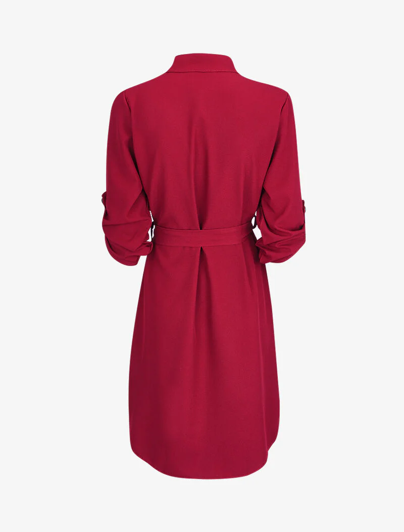 Robe chemise unie - Bordeaux - Image 2