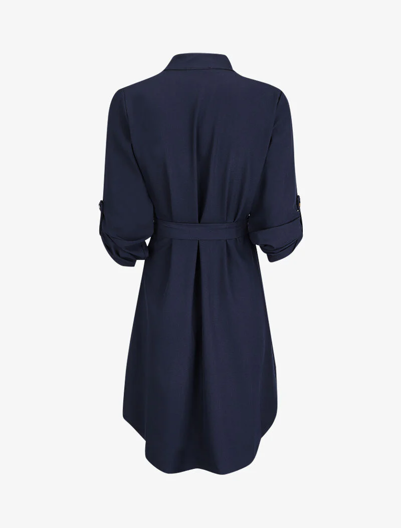Robe chemise unie - Marine - Image 2