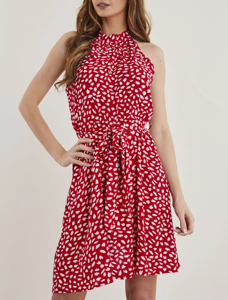 Robe cintrée à col américain - rouge