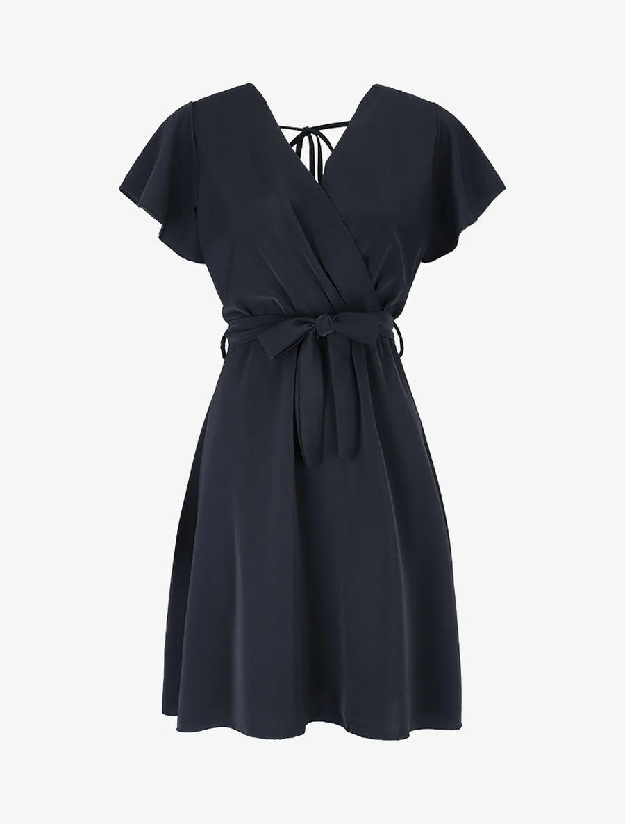 Robe cintrée à épaules volantées - Noir