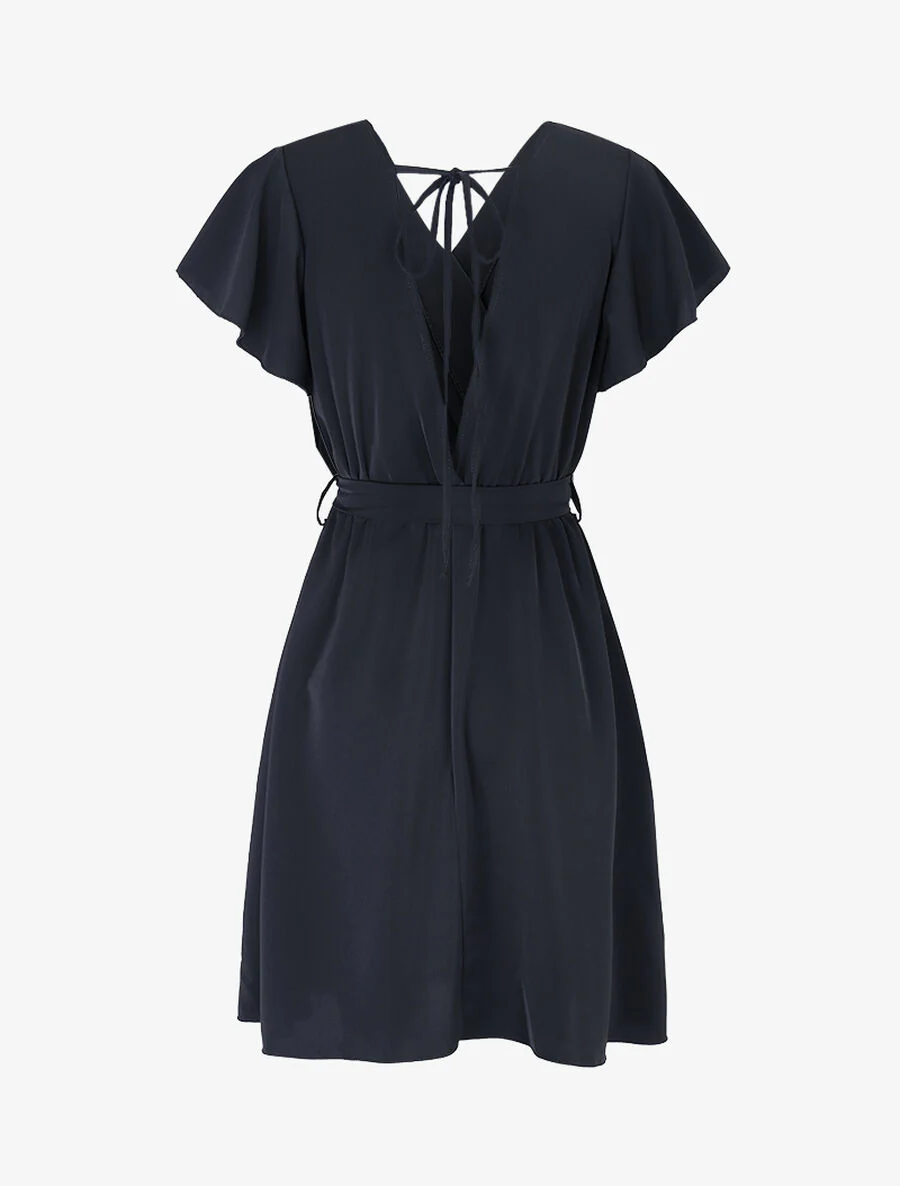Robe cintrée à épaules volantées - Noir - Image 2