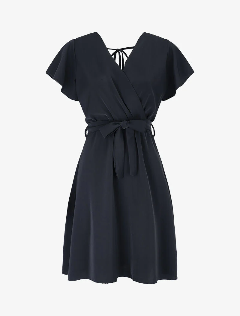 Robe cintrée à épaules volantées - Noir - Image 3