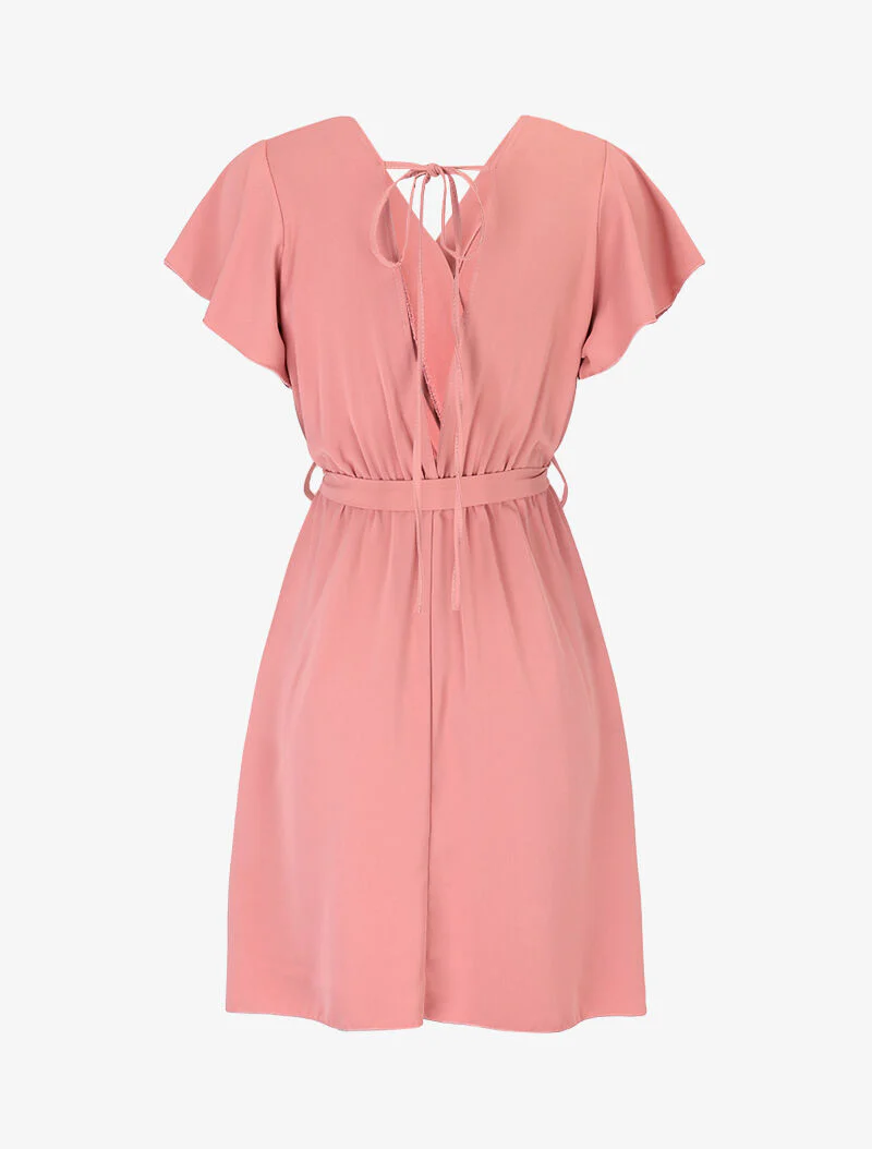 Robe cintrée à épaules volantées - rose saumon - Image 2