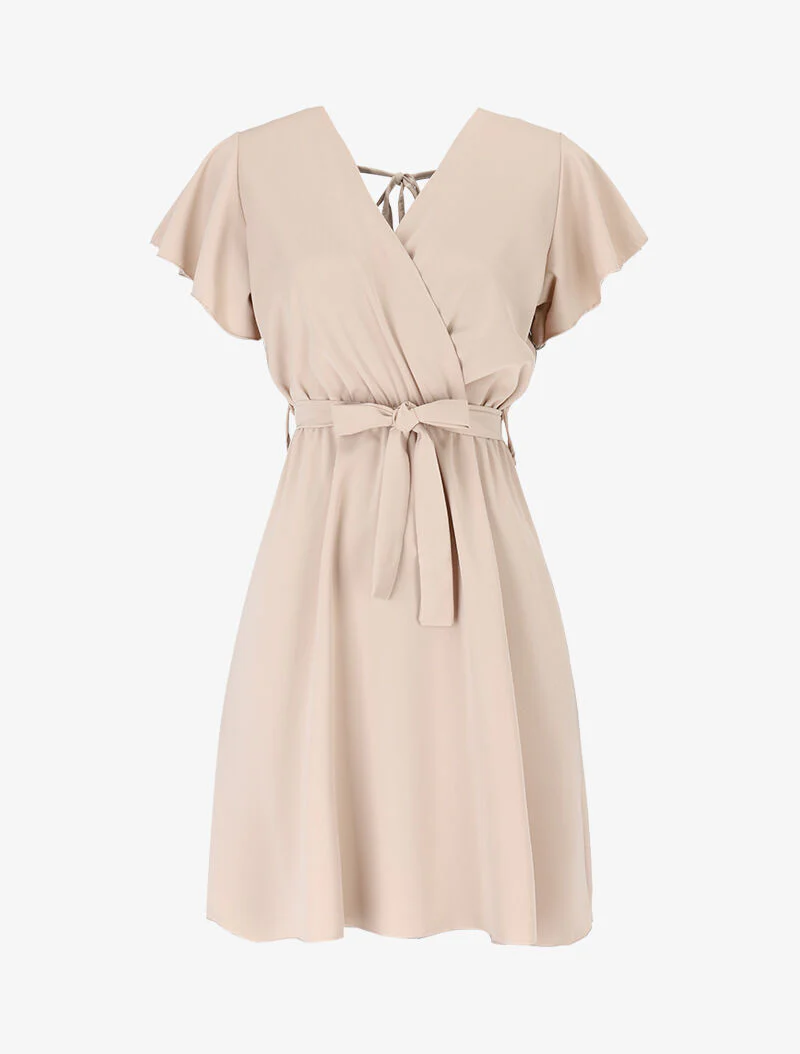 Robe cintrée à épaules volantées - beige - Beige