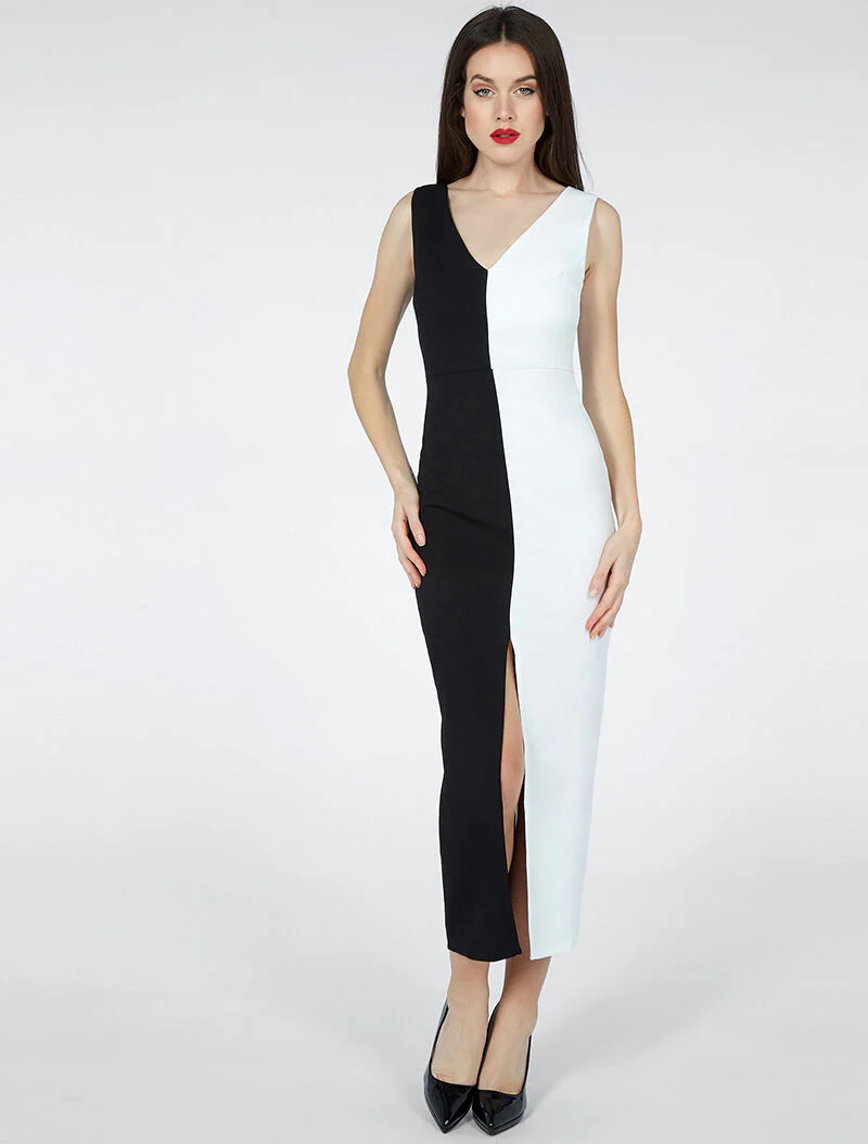 Robe cintrée bicolore - blanc et noir