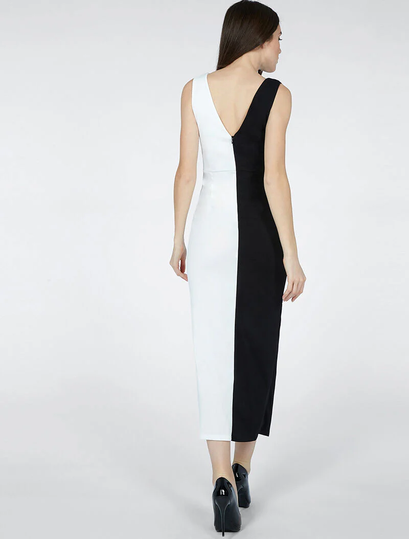 Robe cintrée bicolore - blanc et noir - Image 2