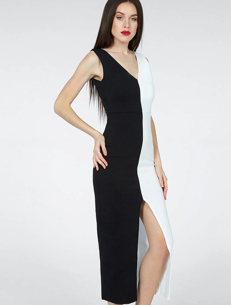 Robe cintrée bicolore - blanc et noir - Image 3
