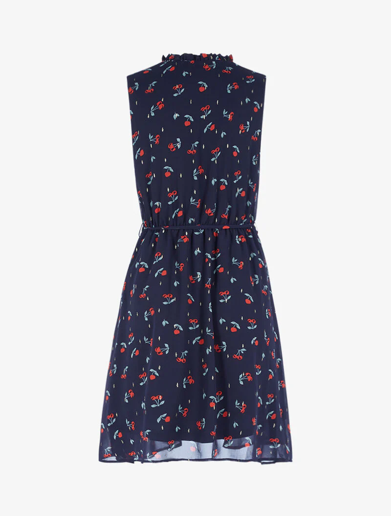 Robe cintrée en voile imprimé cerises - bleu nuit - Image 2