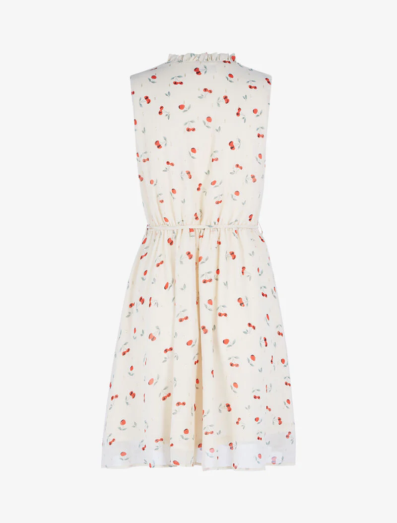 Robe cintrée en voile imprimé cerises - beige - Image 2