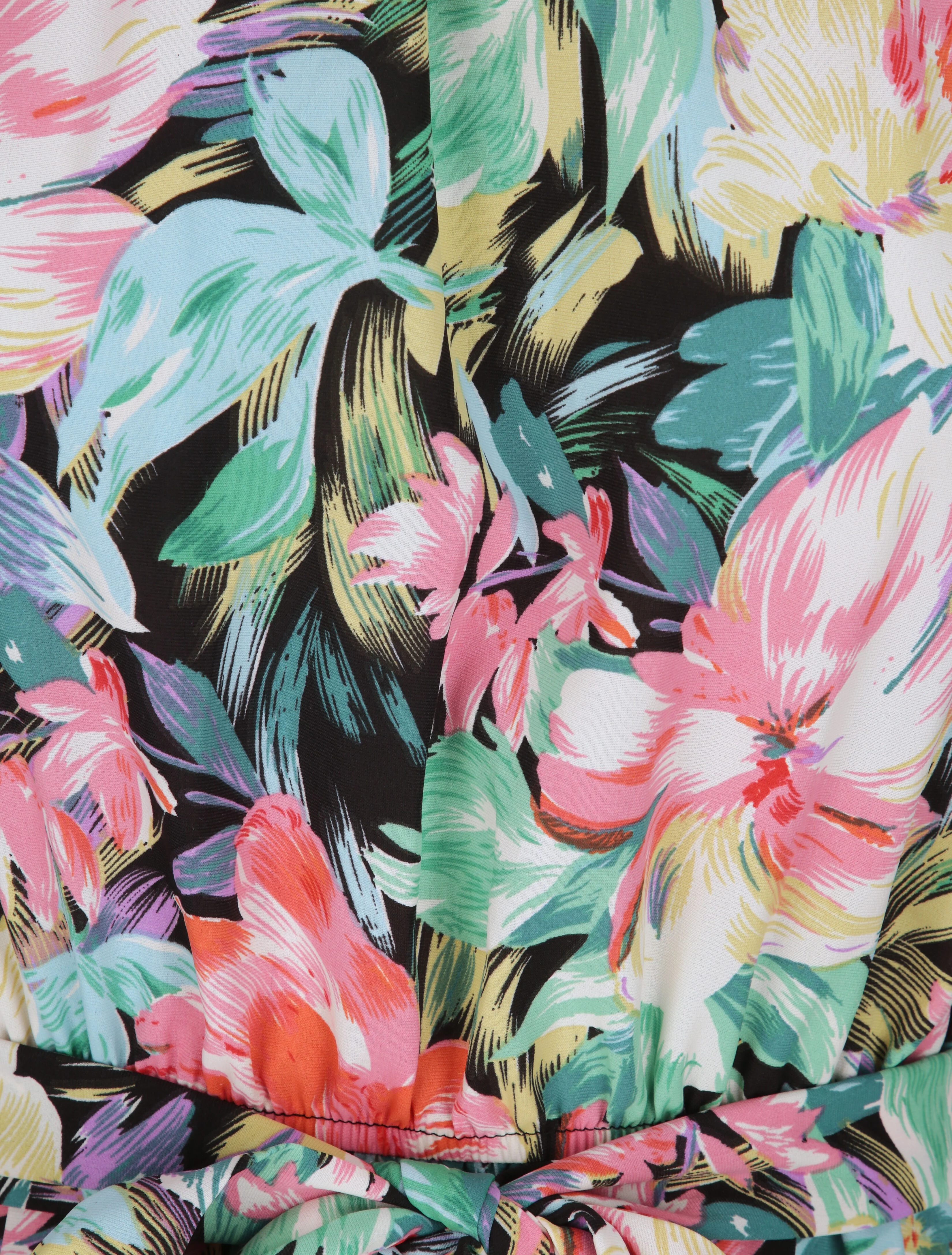 Robe cintrée imprimé grandes fleurs à col américain - Noir - Image 3
