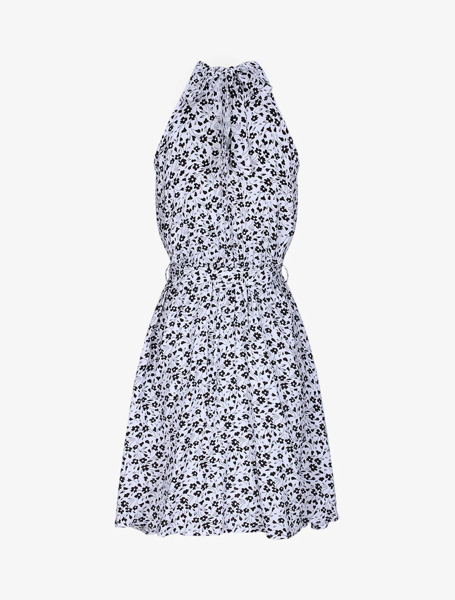 Robe cintrée imprimé petites fleurs à col américain - Blanc - Image 2