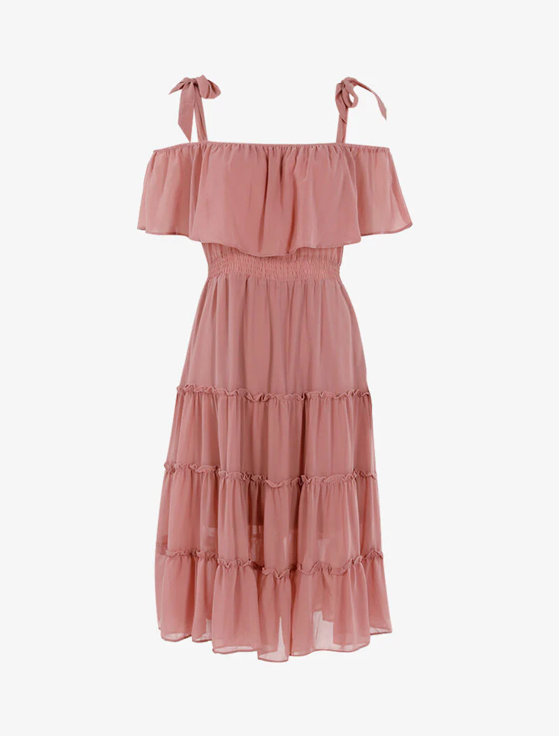Robe col bardot volantée - rose