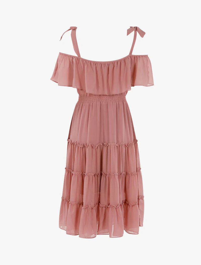 Robe col bardot volantée - rose - Image 2