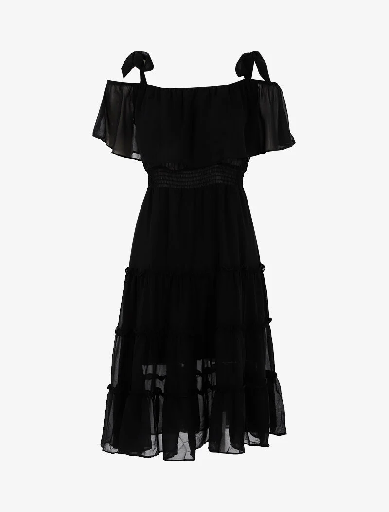 Robe col bardot volantée - noir