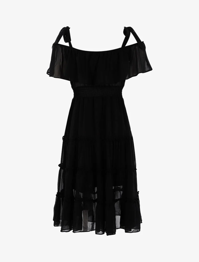 Robe col bardot volantée - noir - Image 2