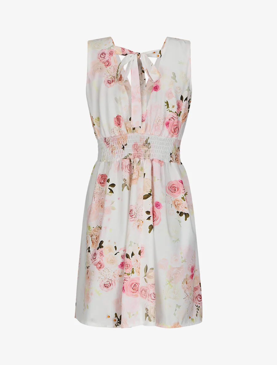 Robe col V à imprimé floral - Blanc - Image 2