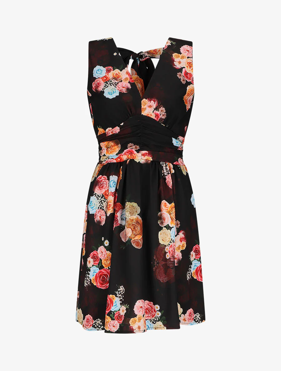 Robe col V à imprimé floral - Noir