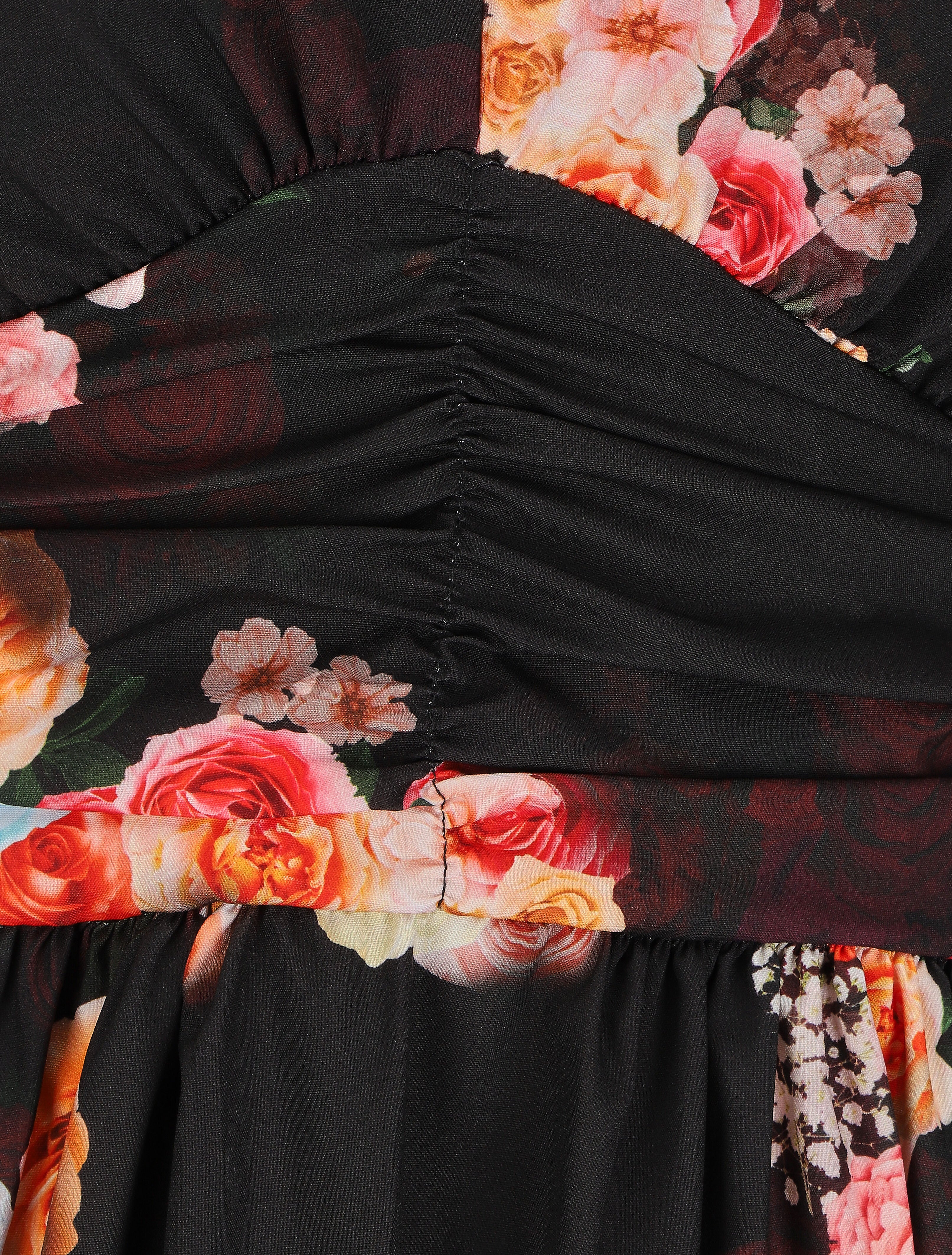 Robe col V à imprimé floral - Noir - Image 3