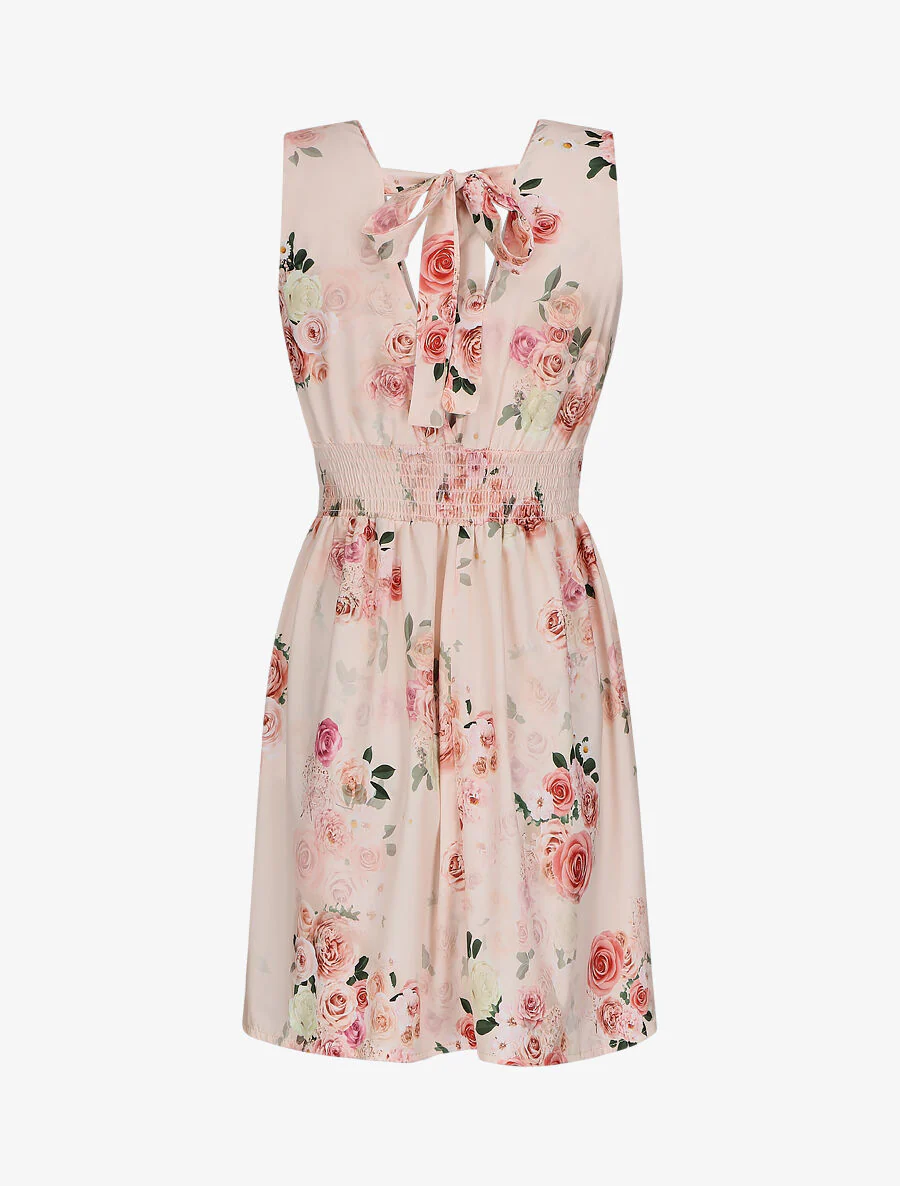 Robe col V à imprimé floral - Beige rosé - Image 2