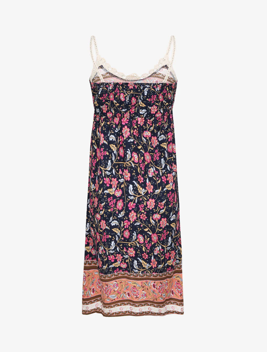 Robe constratée imprimé floral et graphique - Marine - Image 2