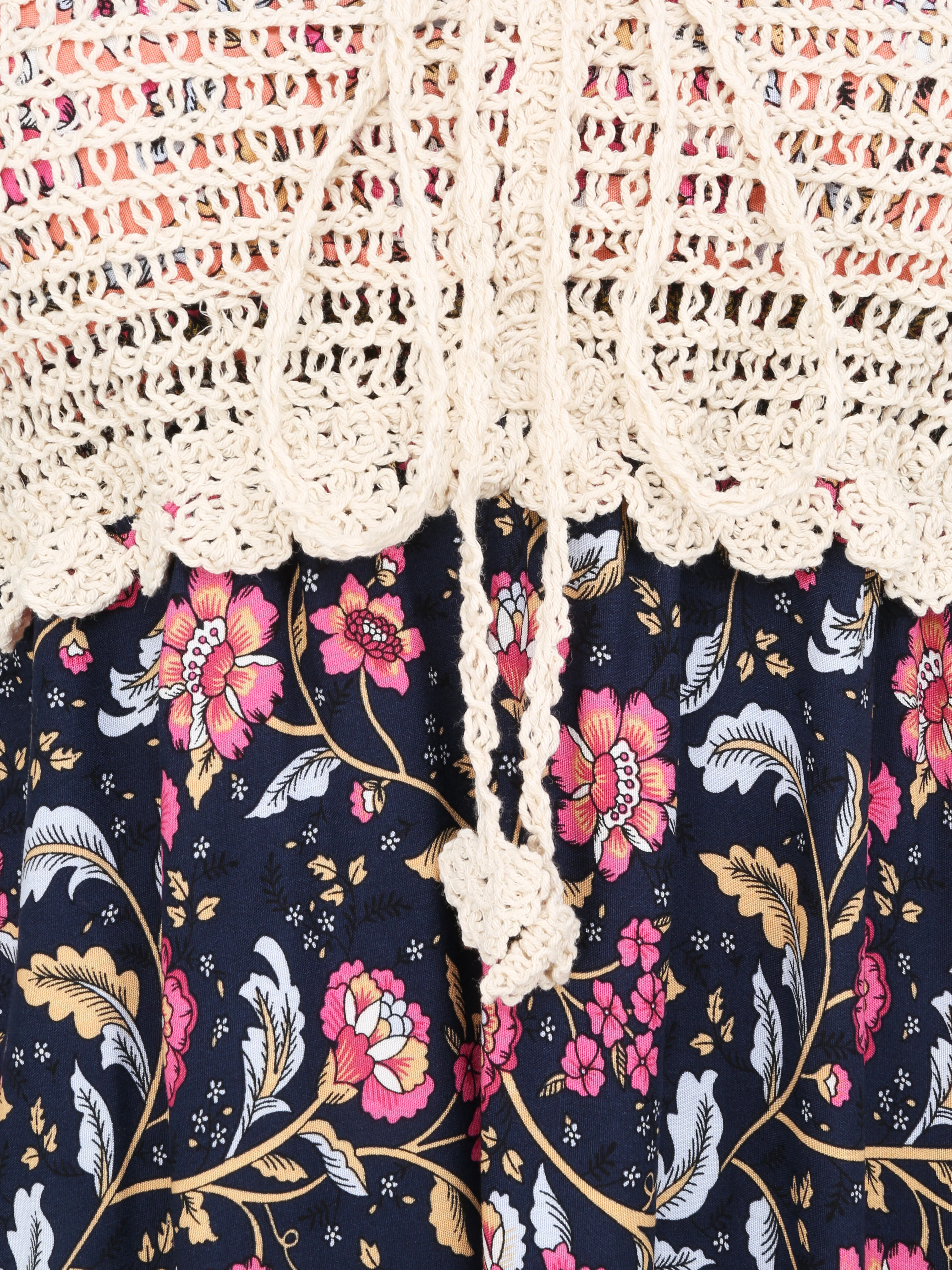 Robe constratée imprimé floral et graphique - Marine - Image 3