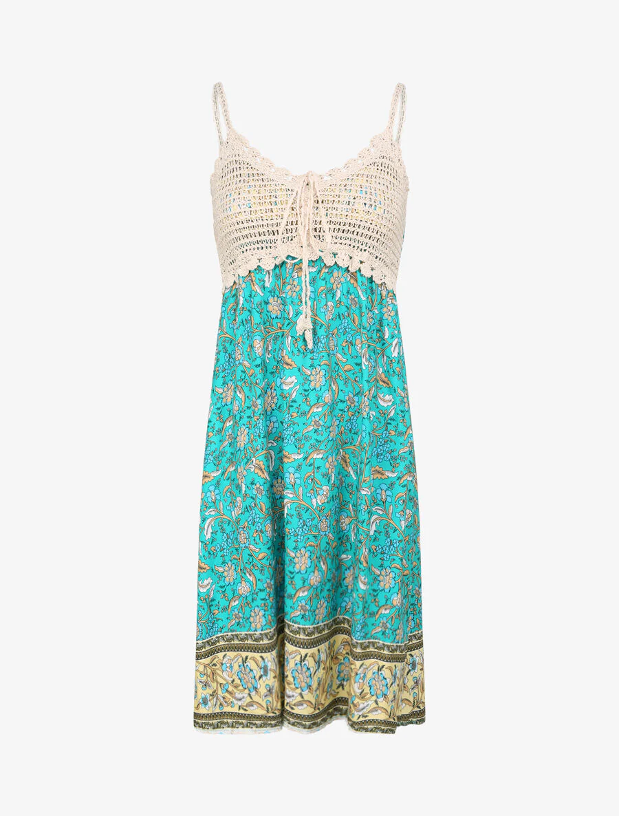 Robe constratée imprimé floral et graphique - Vert