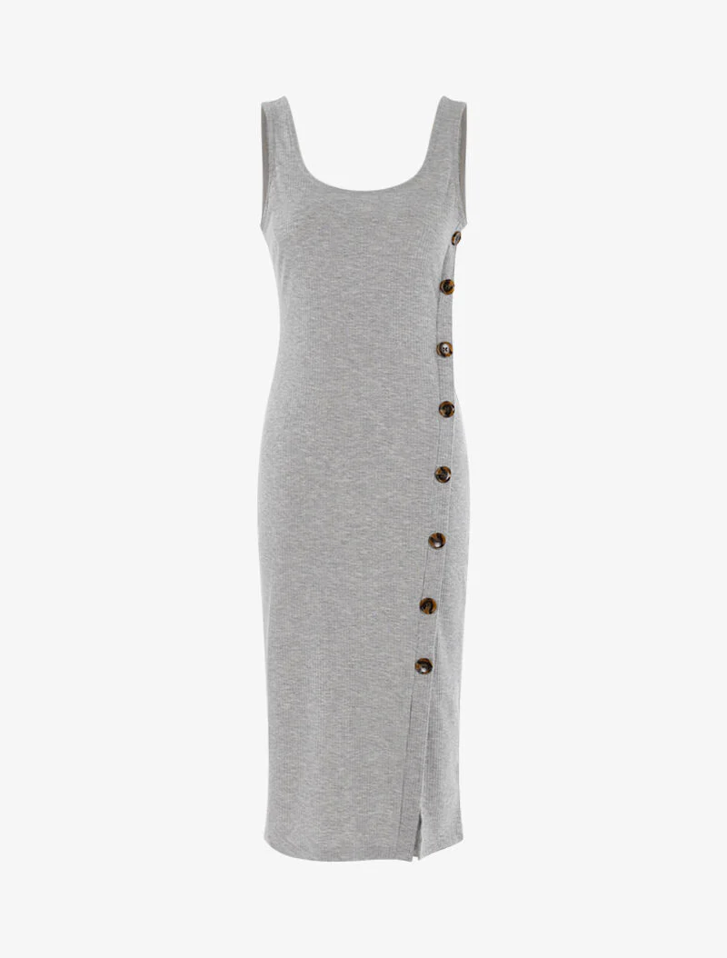 Robe côtelée à boutonnière en biais - gris clair