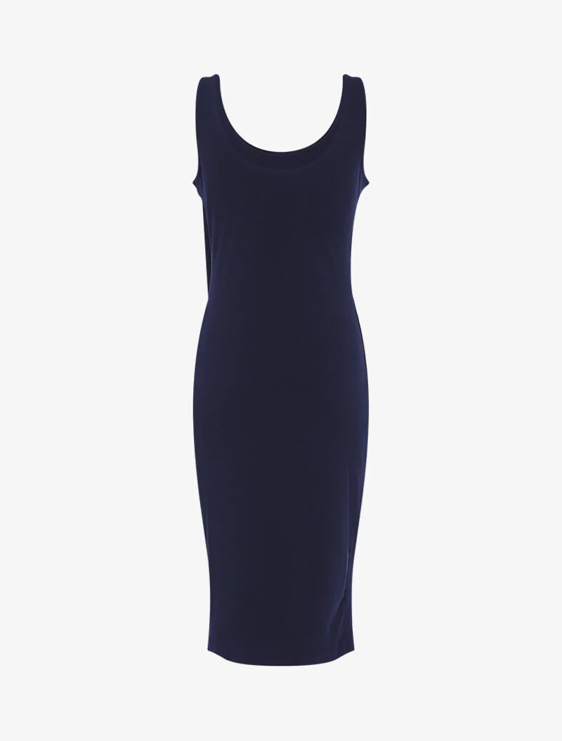 Robe côtelée à boutonnière en biais - marine - Image 2