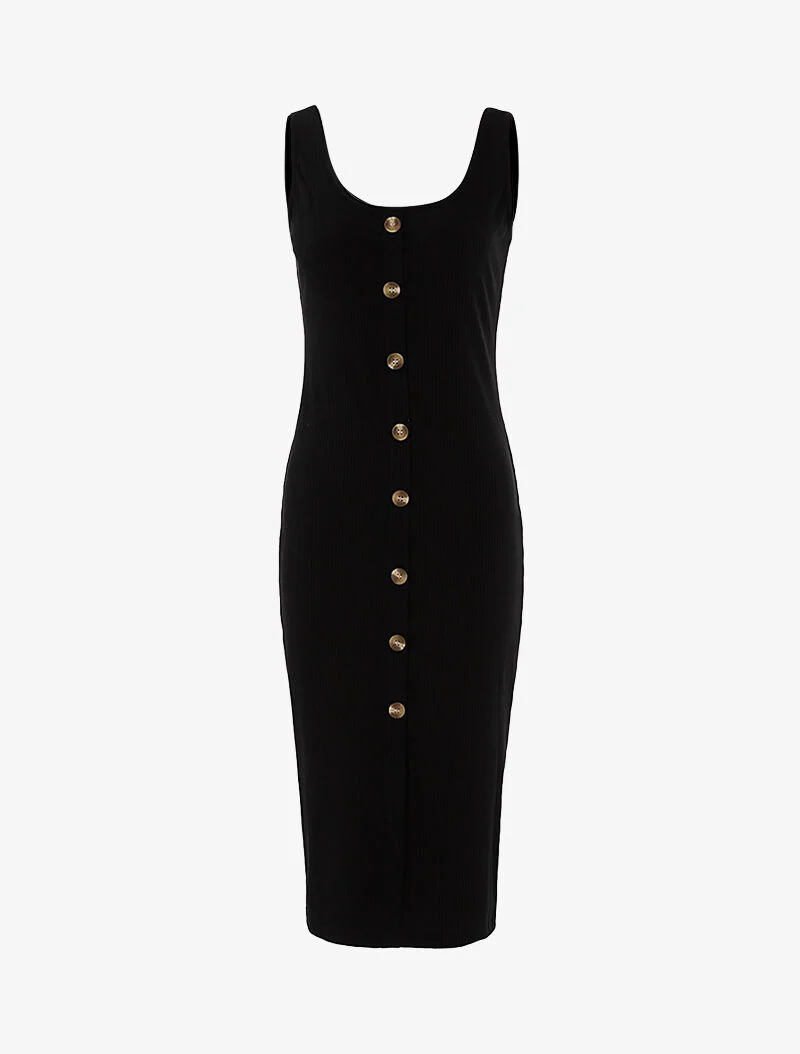 Robe côtelée à boutonnière - noir