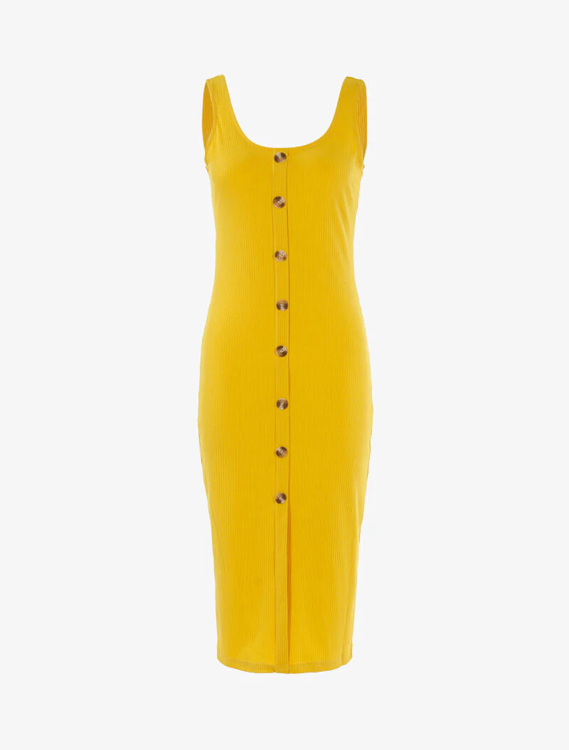 Robe côtelée à boutonnière - jaune