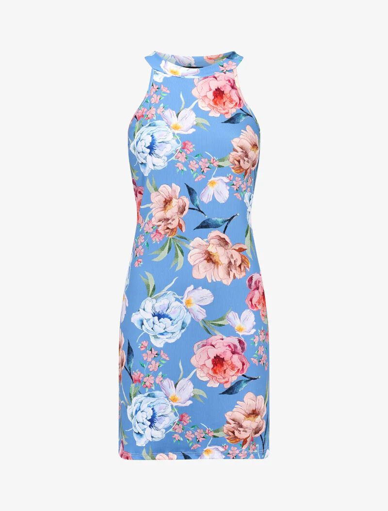Robe côtelée à imprimés - bleu ciel