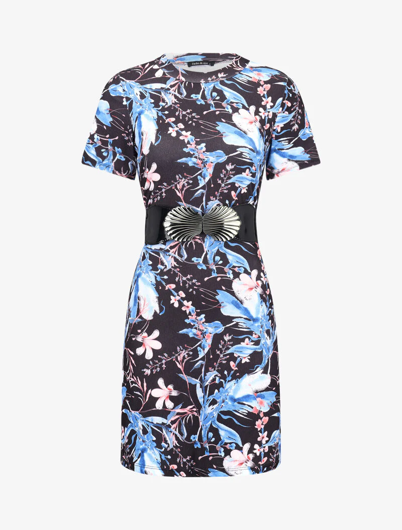 Robe côtelée à manches courtes - noir