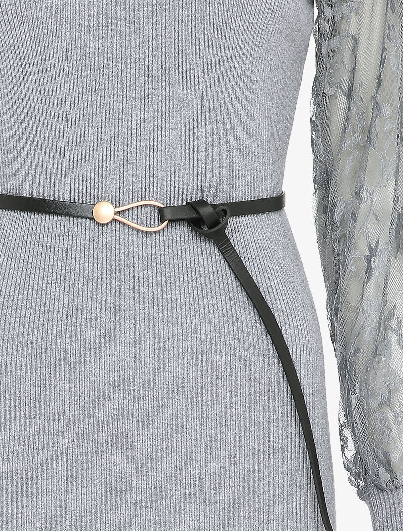 Robe côtelée à manches en dentelle fleurie - Gris - Image 3