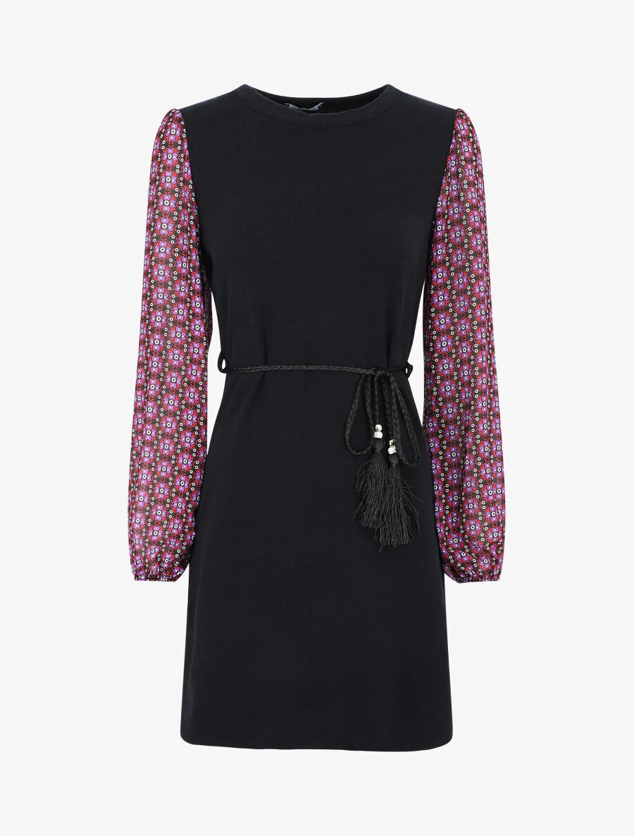 Robe coupe droite à manches imprimé fleuri - Violet