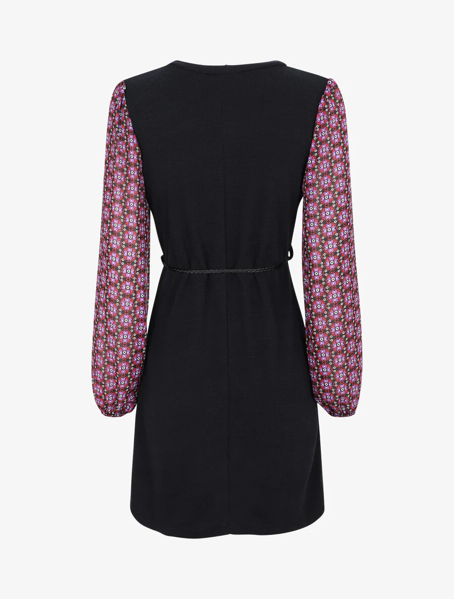 Robe coupe droite à manches imprimé fleuri - Violet - Image 2