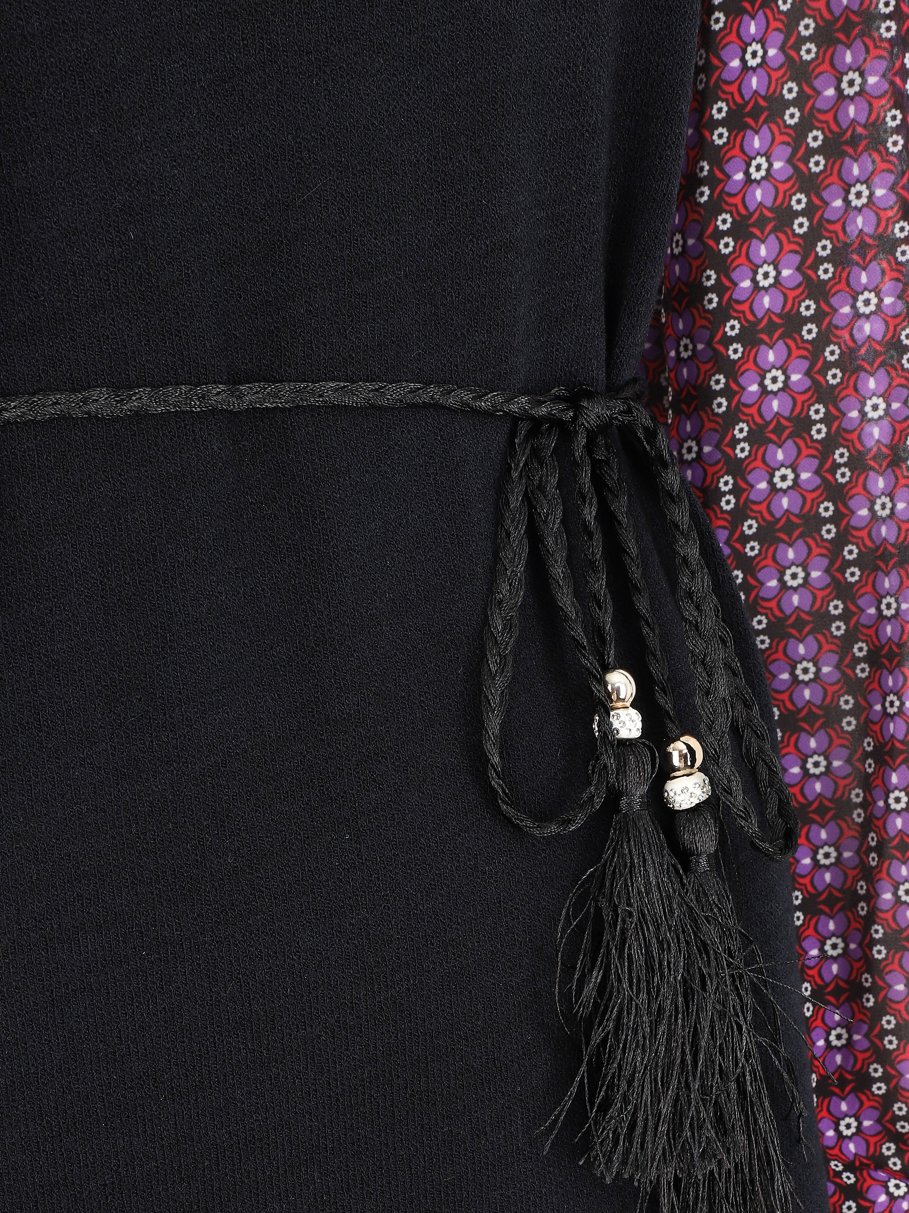 Robe coupe droite à manches imprimé fleuri - Violet - Image 3